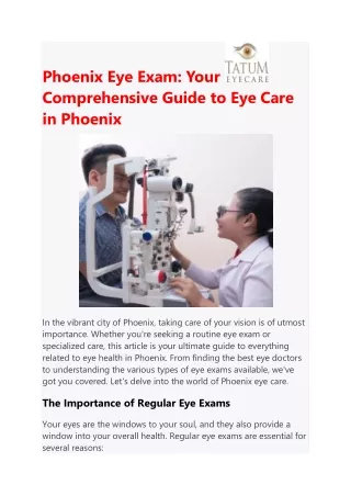 Phoenix Eye Exam: Your  Comprehensive Guide to Eye Care in Phoenix