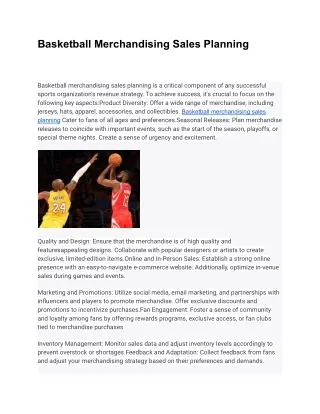 Basketball merchandising sales planning