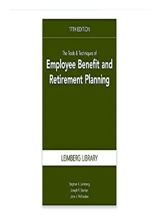 (PDF/DOWNLOAD) The Tools & Techniques of Employee Benefit and Retirement Pl