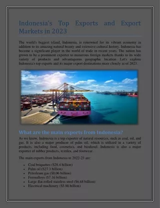 Indonesia's Top Exports and Export Markets in 2023