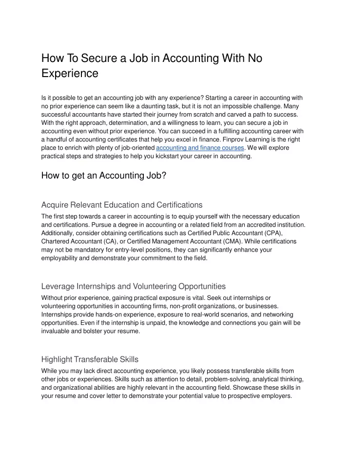 how to secure a job in accounting with