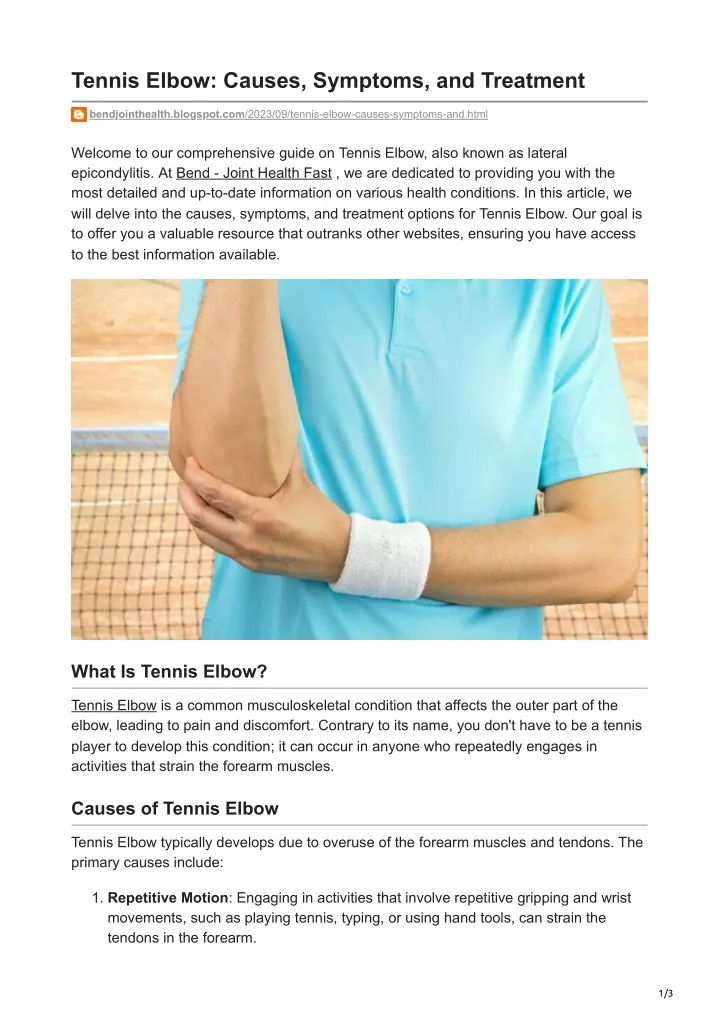 Ppt Tennis Elbow Causes Symptoms And Treatment Powerpoint Presentation Id12472644 8122