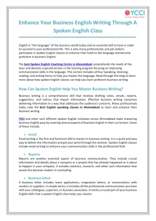 Enhance Your Business English Writing Through A Spoken English Class