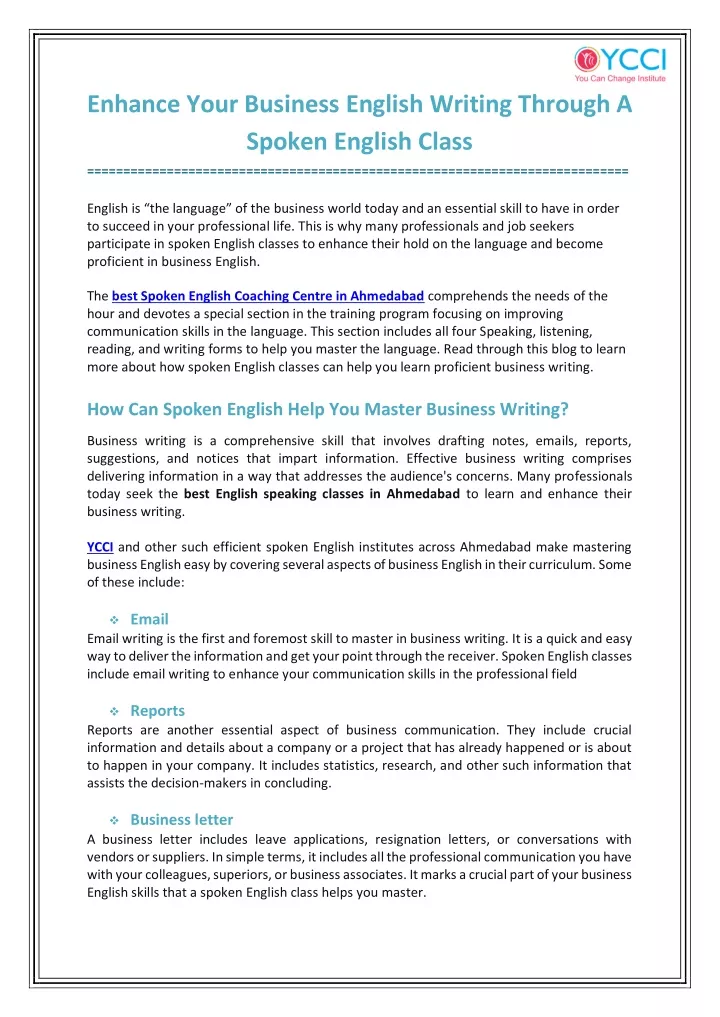 enhance your business english writing through