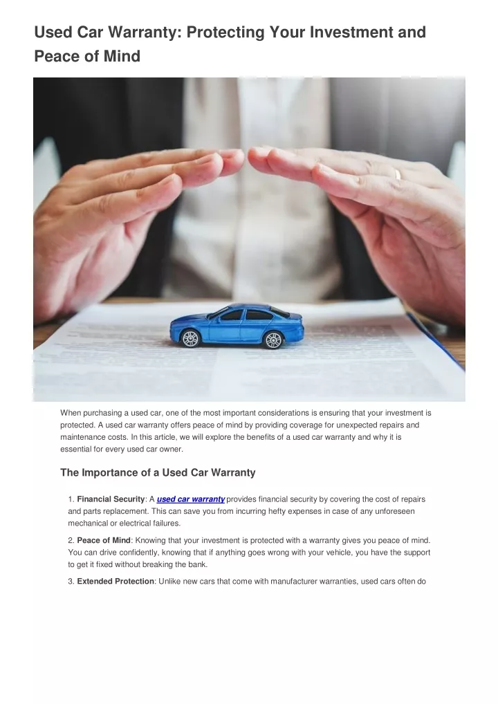 used car warranty protecting your investment