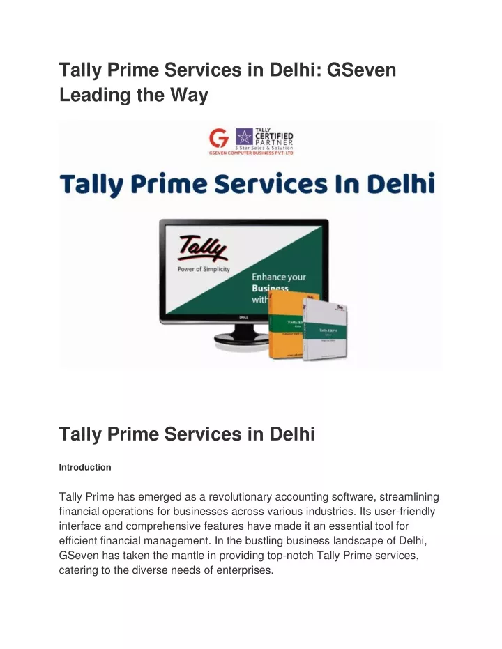 tally prime services in delhi gseven leading