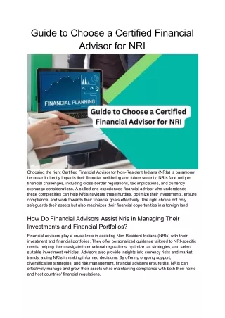 Guide to Choose a Certified Financial Advisor for NRI