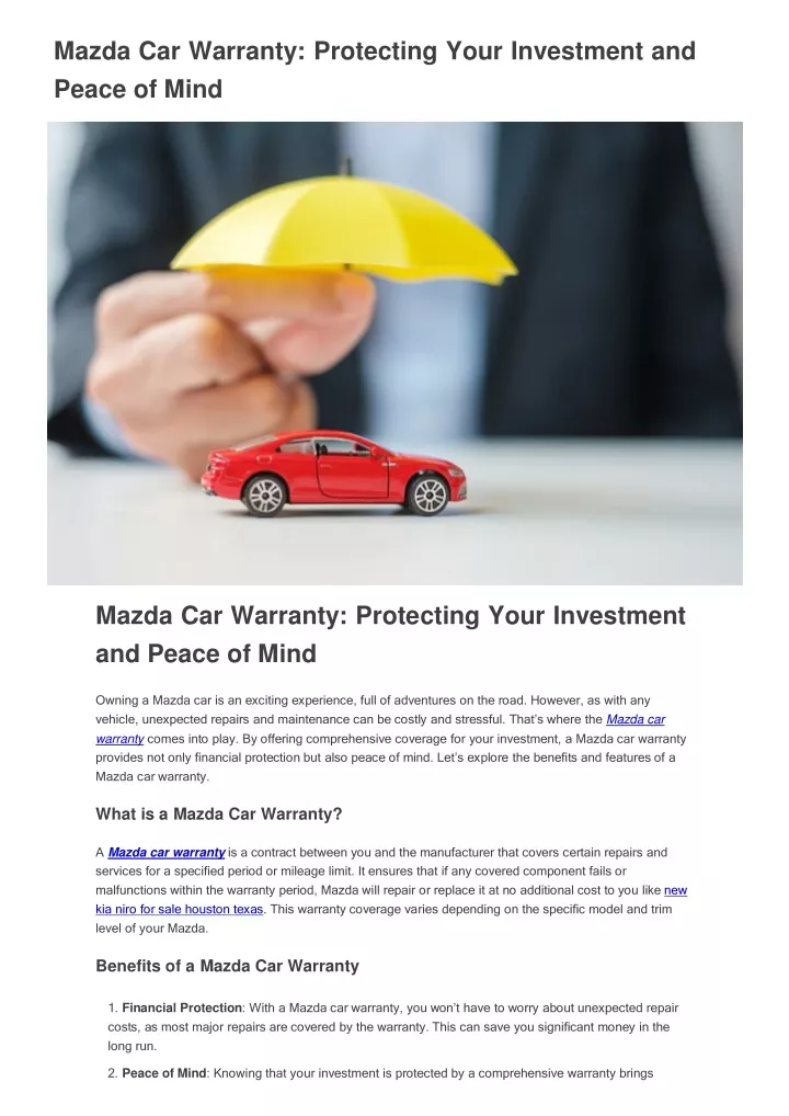 mazda car warranty protecting your investment