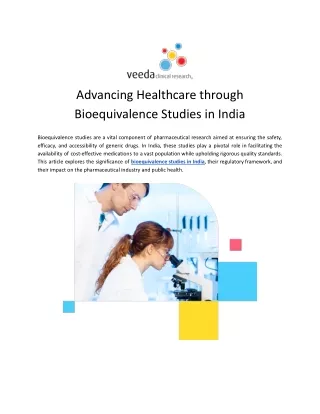 Bioequivalence studies in India