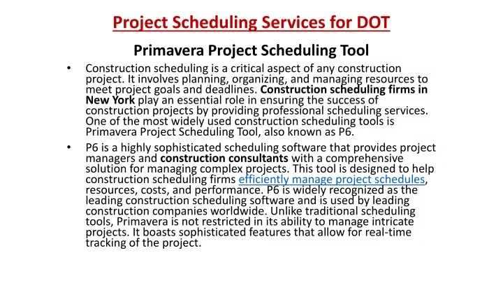 project scheduling services for dot