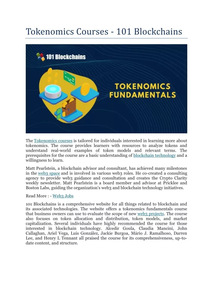 tokenomics courses 101 blockchains