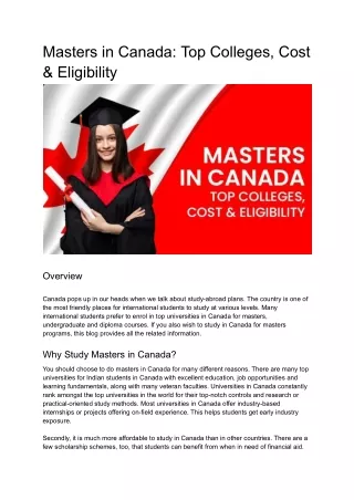Masters in Canada: Top Colleges, Courses, Cost & Eligibility