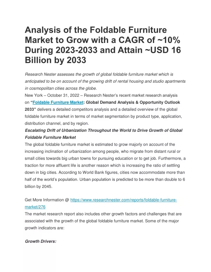 analysis of the foldable furniture market to grow