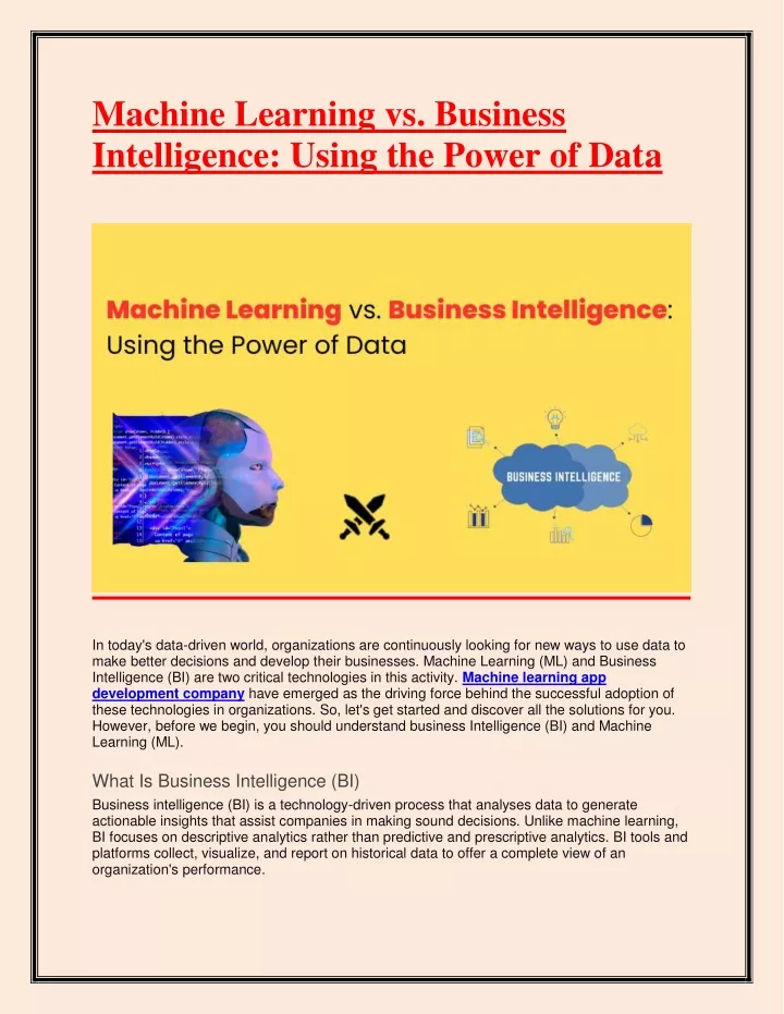 machine learning vs business intelligence using