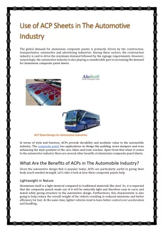 Use of ACP Sheets in The Automotive Industry