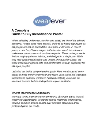A Complete Guide to Buy Incontinence Pants