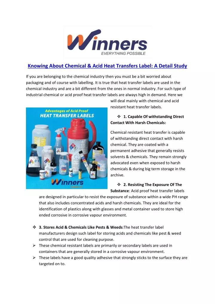 knowing about chemical acid heat transfers label