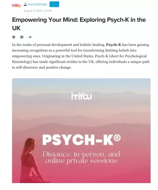 Transform Your Life with Psych-K therapy in the UK
