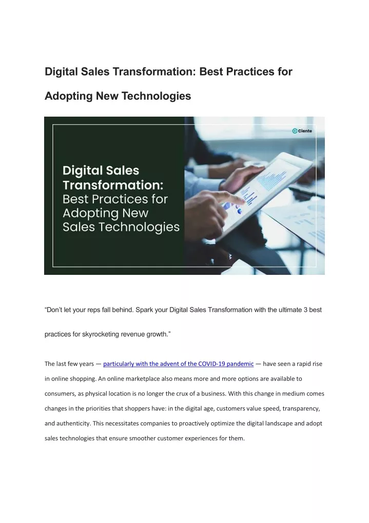 digital sales transformation best practices for