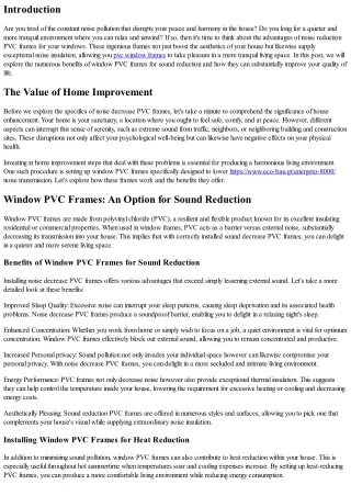 Improve Your Quality of Life with Noise Decrease PVC Frames