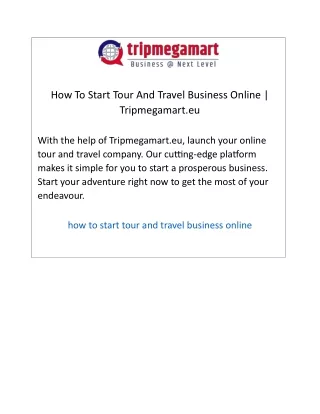 How To Start Tour And Travel Business Online  Tripmegamart.eu