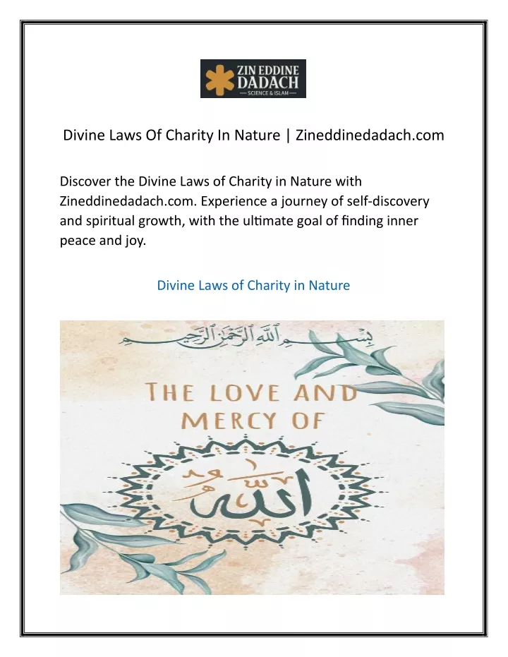 divine laws of charity in nature zineddinedadach