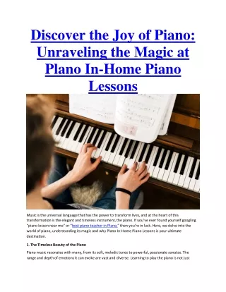 Discover the Joy of Piano: Unraveling the Magic at Plano In-Home Piano Lessons