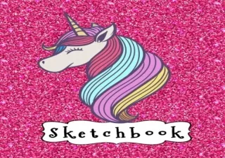 Read ebook [PDF] Sketchbook: Cute Unicorn On Pink Glitter Effect Background, Lar
