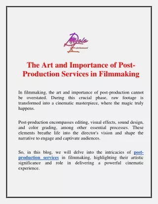 The Art and Importance of Post-Production Services in Filmmaking