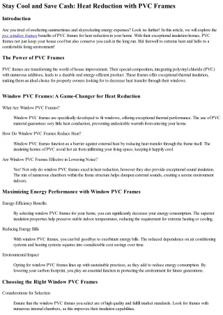 Stay Cool and Conserve Cash: Heat Decrease with PVC Frames