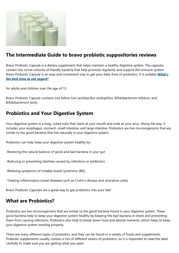 the intermediate guide to bravo probiotic