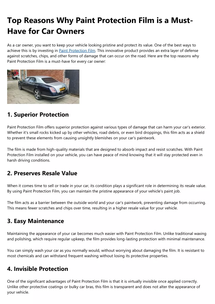 top reasons why paint protection film is a must