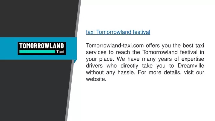 taxi tomorrowland festival tomorrowland taxi