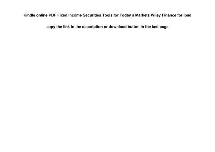 kindle online pdf fixed income securities tools