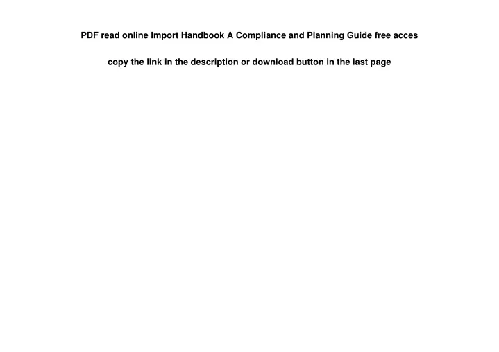 pdf read online import handbook a compliance