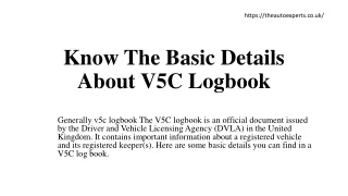 Know The Basic Details About V5C Logbook - The Auto Experts