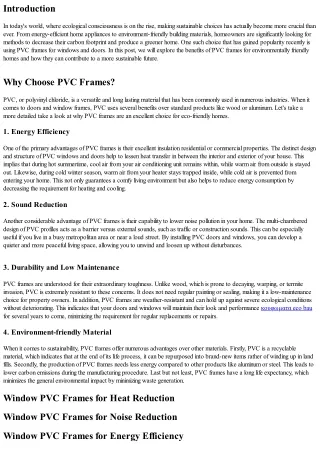 Make a Sustainable Choice: PVC Frames for Eco-Friendly Residences