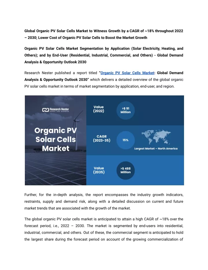 global organic pv solar cells market to witness