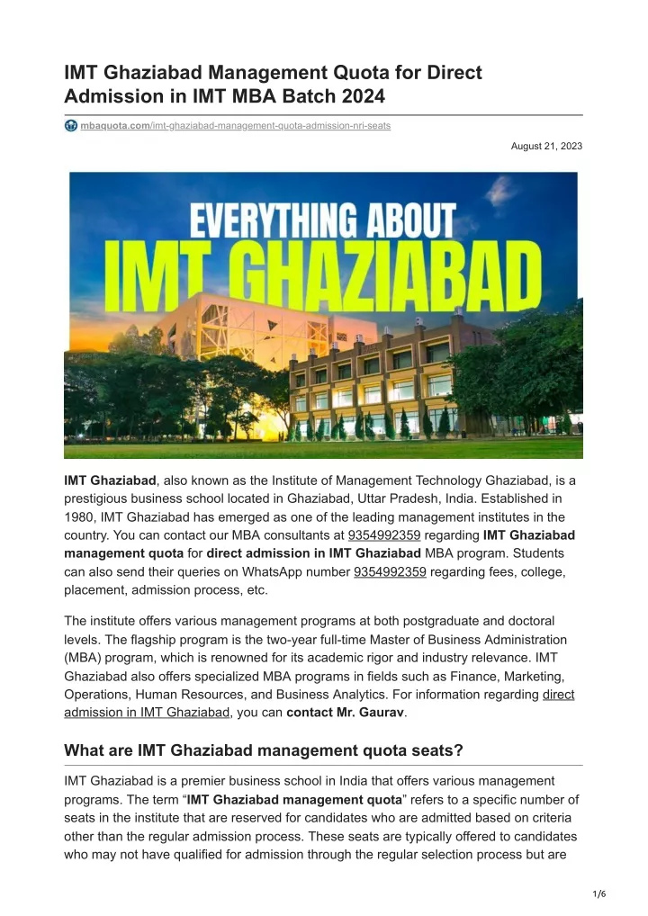 PPT IMT Ghaziabad Management Quota for Direct Admission in IMT MBA