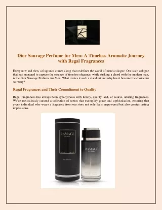 Dior Sauvage Perfume for Men A Timeless Aromatic Journey with Regal Fragrances
