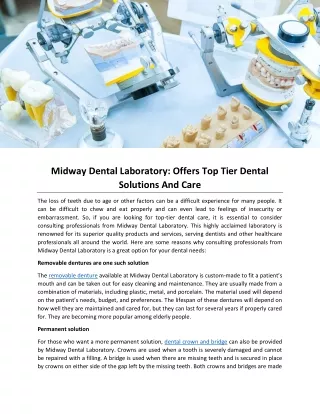 Midway Dental Laboratory: Offers Top Tier Dental Solutions And Care