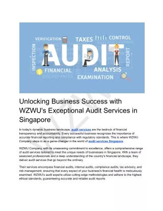 Unlocking Business Success with WZWU's Exceptional Audit Services in Singapore