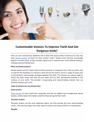Customizable Veneers To Improve Teeth And Get Gorgeous Smile!