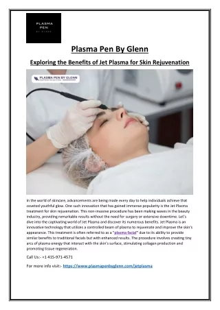 Benefits of Jet Plasma for Skin Rejuvenation