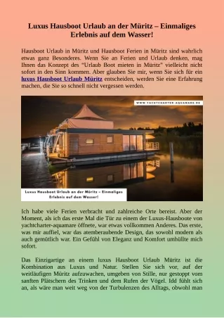 Luxus Hausboot Urlaub an der Müritz Einmaliges Erlebnis auf dem Wasser