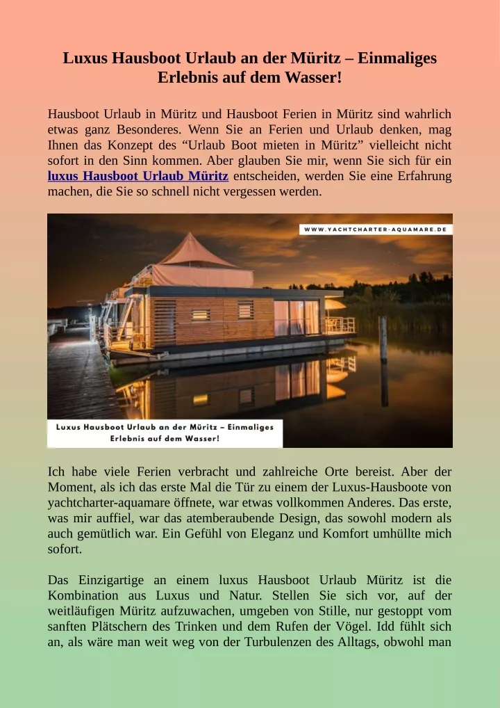 luxus hausboot urlaub an der m ritz einmaliges