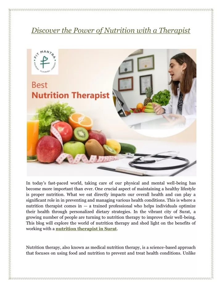 discover the power of nutrition with a therapist