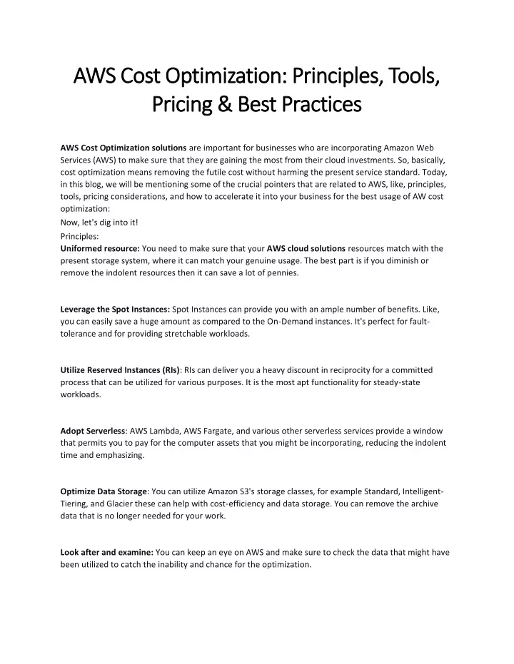 aws cost optimization principles tools aws cost