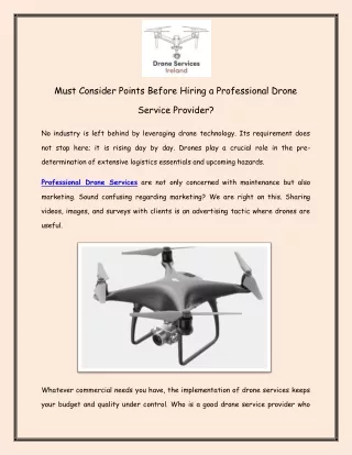 Must Consider Points Before Hiring a Professional Drone Service Provider?