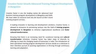 Creative Factor Unveils Advanced Training Program Development in Bangalore